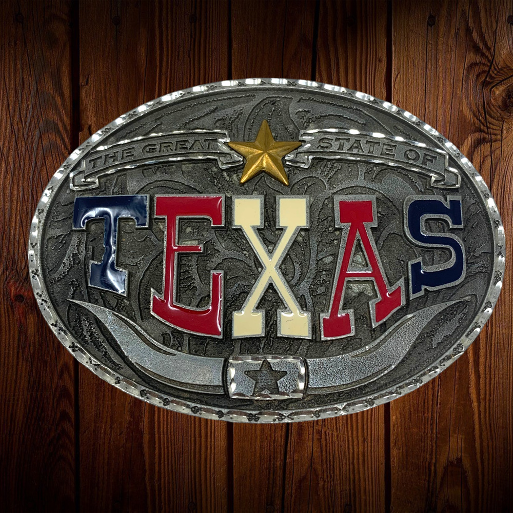 Vintage 1999 EPC Great State of Texas Enamel Metal Western Belt Buckle Lone Star